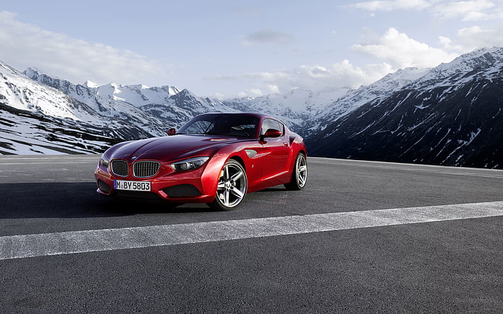 BMW Z4, coupe, red cars, mountains, transportation, mode of transportation, HD wallpaper