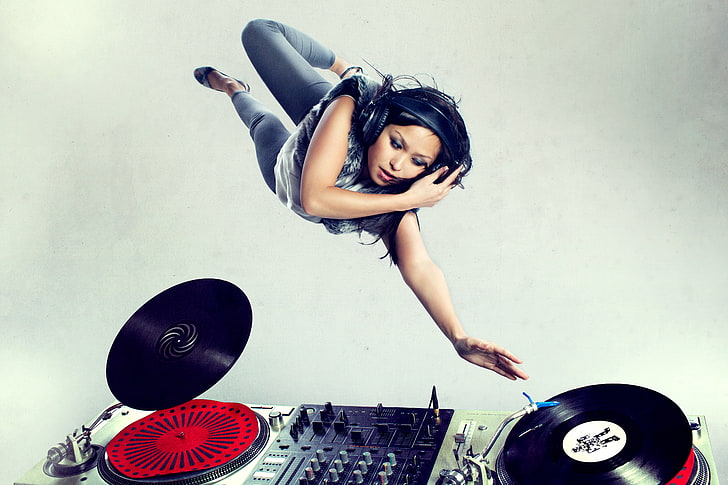 HD wallpaper: black DJ mixer, headphones, remote, vinyl, record, girl,  music | Wallpaper Flare