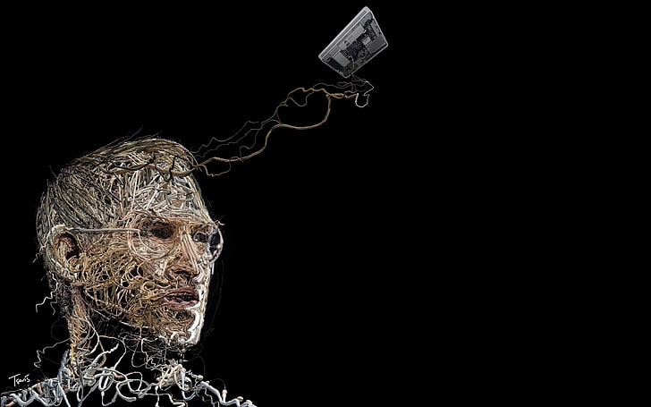 man portrait artwork, steve jobs, wires, memory, computer, human Face