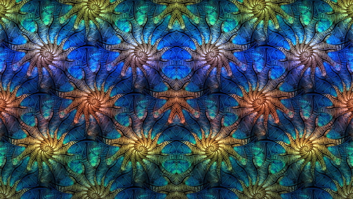 abstract, fractal, pattern, symmetry, digital art, blue, full frame