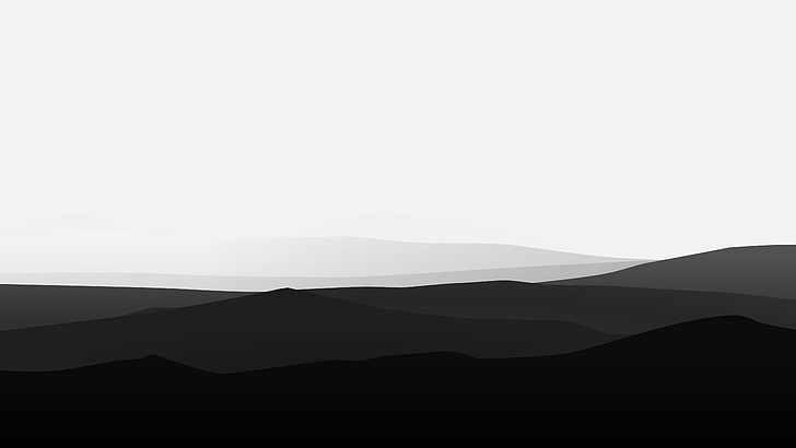 black illustration, landscape, mountain, beauty in nature, silhouette