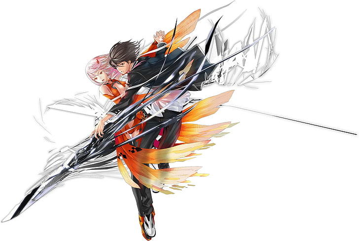 Guilty Crown, studio shot, white background, indoors, multi colored