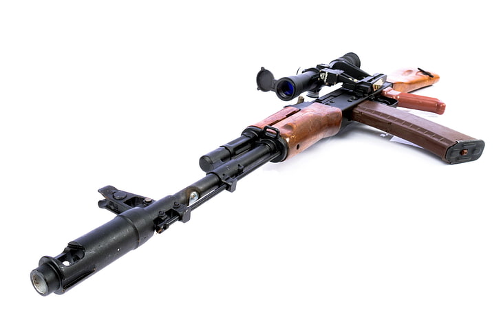 black and brown AK47 rifle, macro, weapons, machine, gun, war, HD wallpaper
