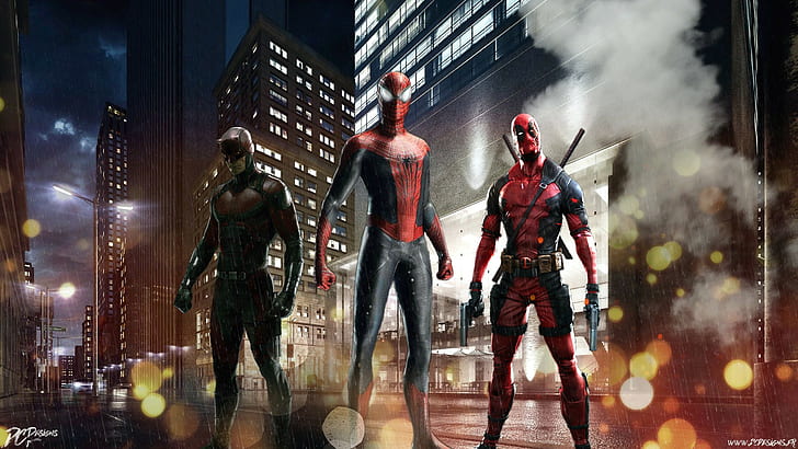 HD wallpaper: Red team, spider man, deadpool, daredevil | Wallpaper Flare