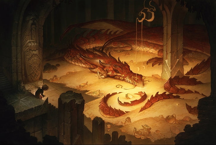 The Hobbit, Smaug, fantasy art, dragon, representation, art and craft