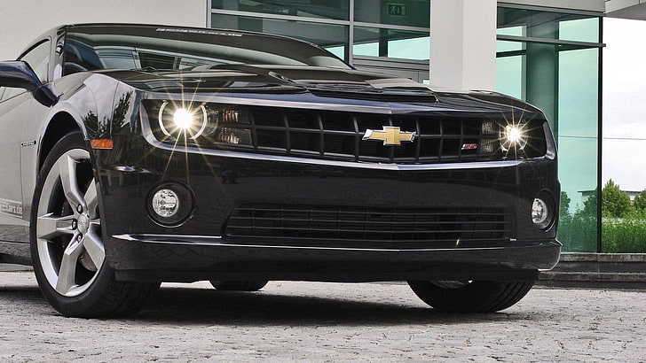 black Chevrolet Camaro, car, black cars, vehicle, mode of transportation, HD wallpaper