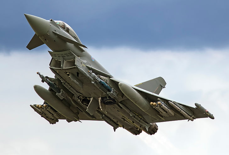 eurofighter typhoon, sky, air vehicle, military, transportation, HD wallpaper
