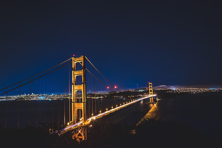 Golden Gate Bridge photo, night, lights, San Francisco, city, HD wallpaper