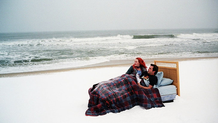 red and blue blanket, eternal sunshine of the spotless mind, sea, HD wallpaper