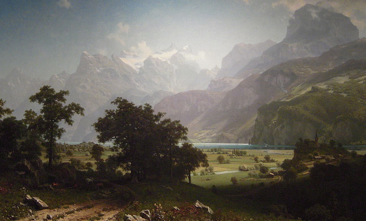 landscape, mountains, picture, Albert Bierstadt, Lake Lucerne, HD wallpaper