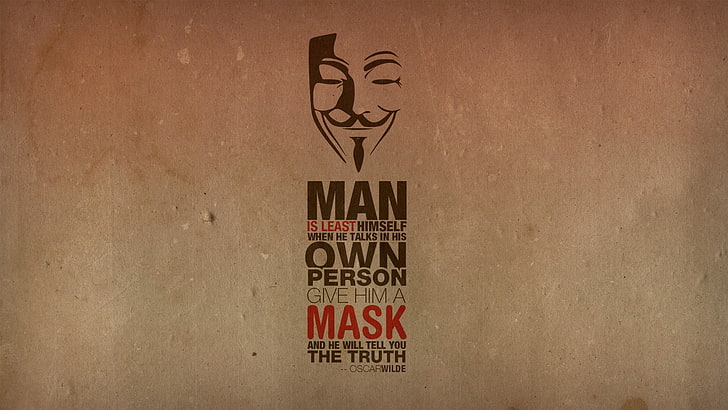 Guy Fawkes Mask illustration, quote, Anonymous, typography, minimalism, HD wallpaper