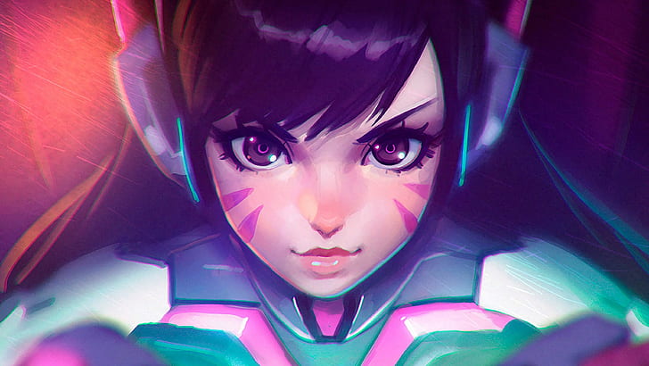 video games overwatch dva, portrait, child, looking at camera