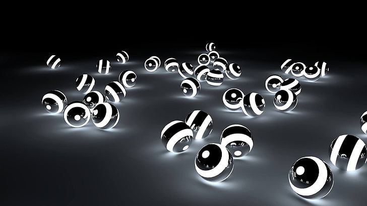 round black-and-white ball with lights, Illuminati, black background