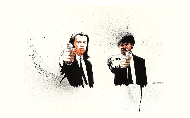 two men holding pistols clip art, Pulp Fiction, fan art, Quentin Tarantino