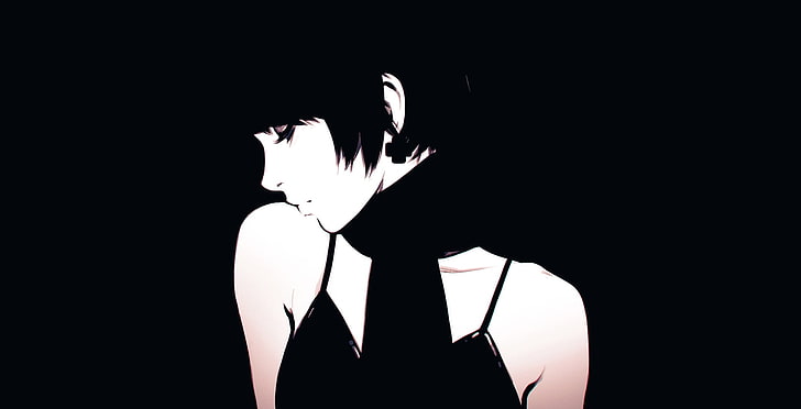 woman wearing black spaghetti strap top digital wallpaper, anime