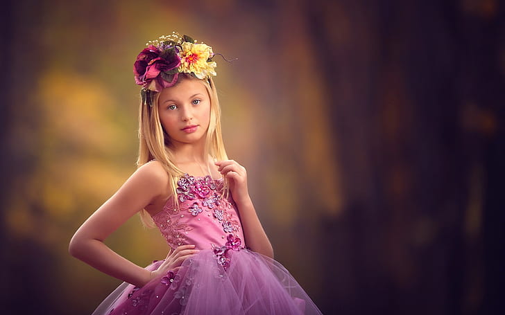 HD wallpaper: Cute little girl, wreath, purple dress | Wallpaper Flare