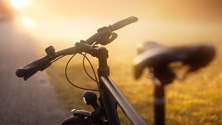black mountain bike, bicycle, sunlight, vehicle, transportation, HD wallpaper
