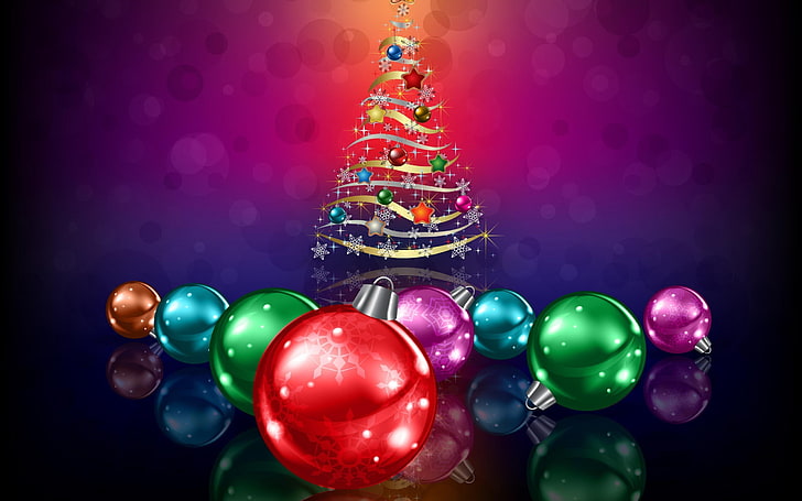 assorted-color baubles illustrations, Christmas, New Year, Christmas ornaments, HD wallpaper