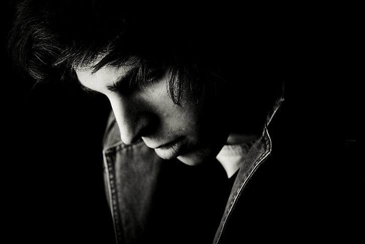 grayscale photography of person's potrait, Portrait, in Darkness, HD wallpaper
