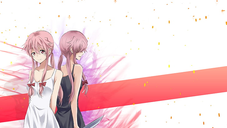 HD wallpaper: pink haired female anime character, Mirai Nikki, Gasai Yuno,  two people | Wallpaper Flare
