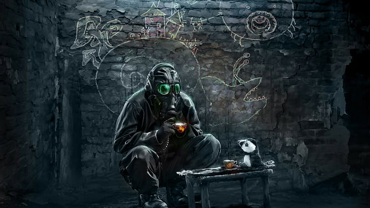 Romantically Apocalyptic, gas masks, Vitaly S Alexius, HD wallpaper