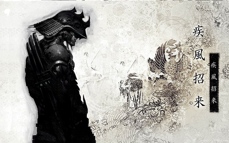 samurai wallpaper, artwork, warrior, representation, art and craft, HD wallpaper