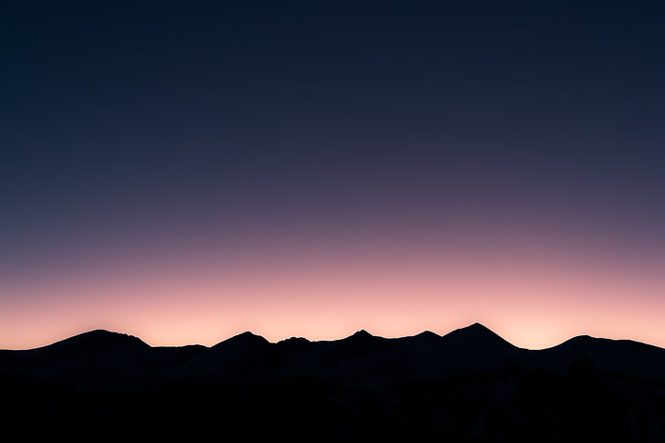 landscape, hills, silhouette, sunrise, purple sky, mountain, HD wallpaper