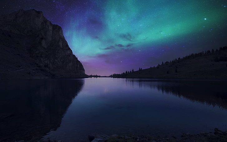 aurora  borealis, atmosphere, water, nature, beauty in nature, HD wallpaper