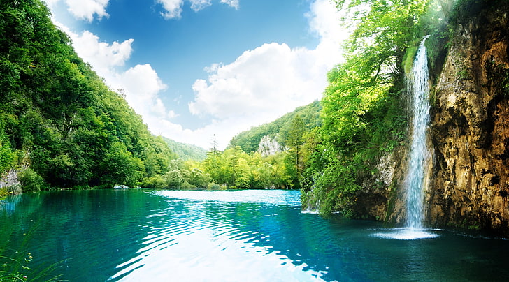 HD wallpaper: blue waterfalls, mountains, place, Laguna, Paradise, Perfect  waterfall | Wallpaper Flare