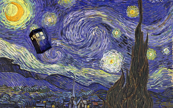 Doctor Who, tardis, Vincent Van Gogh, HD wallpaper