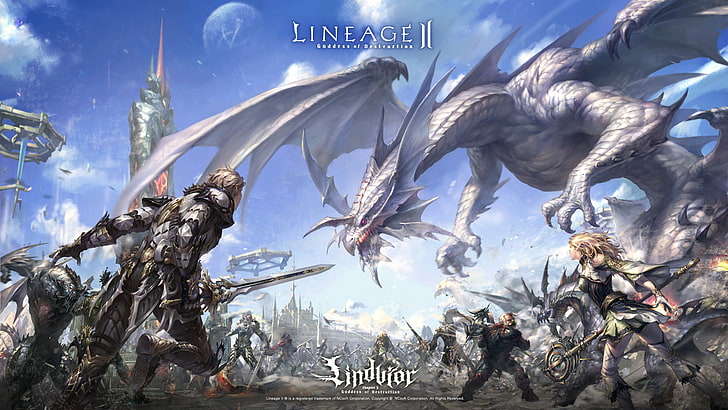 Lineage II wallpaper, dragon, people, elf, Lineage 2, dwarf, game wallpapers, HD wallpaper