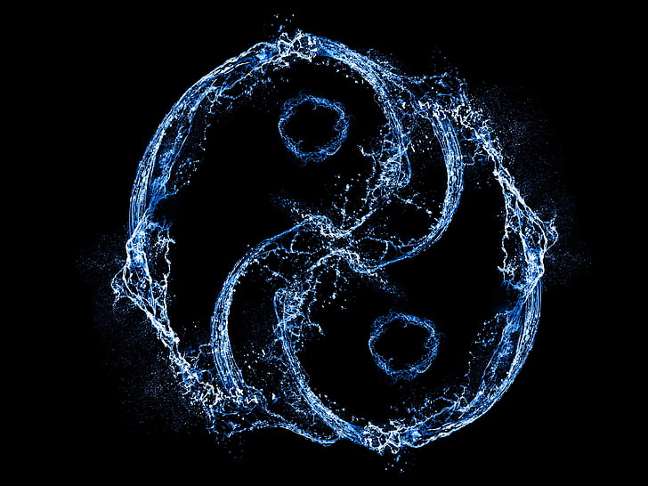 water yin yang illustration, squirt, style, Yin and Yang, abstract, HD wallpaper