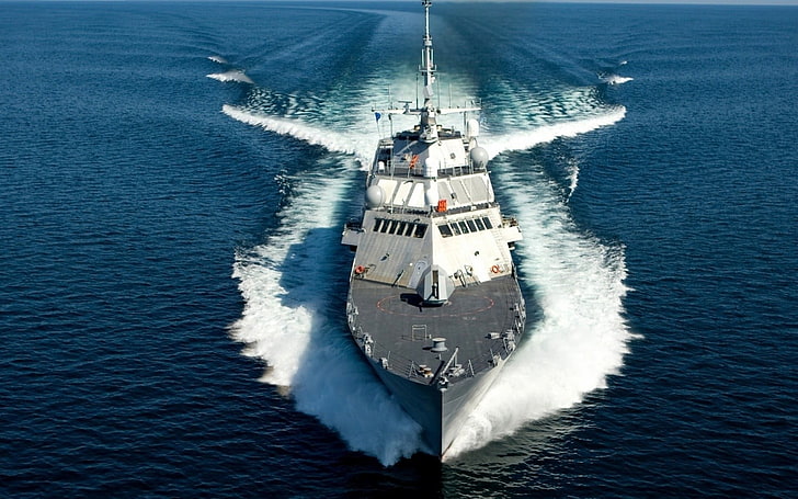 white and gray war ship, military, water, sea, warship, nautical vessel, HD wallpaper