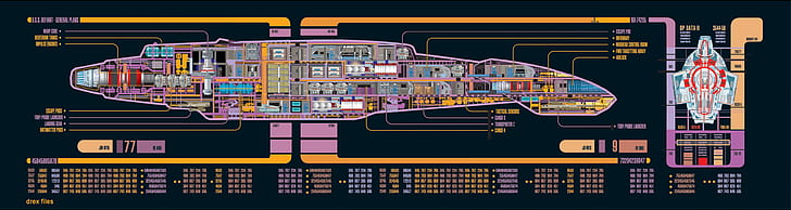 blueprints, multiple display, USS Defiant, spaceship, Star Trek, HD wallpaper