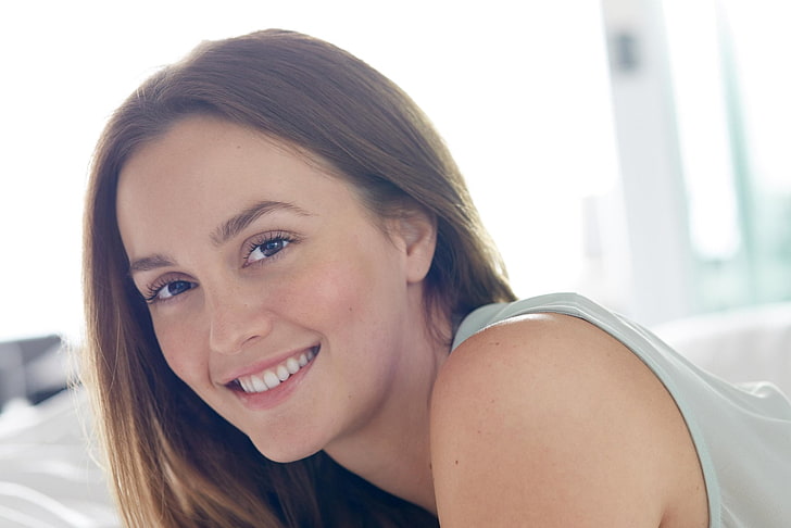 Actresses, Leighton Meester, Brown Eyes, Brunette, Face, Smile