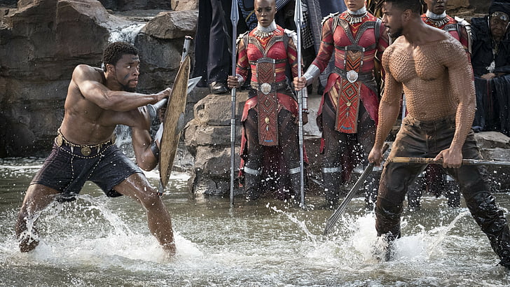Black Panther movie scene, Chadwick Boseman, Michael B. Jordan, HD wallpaper