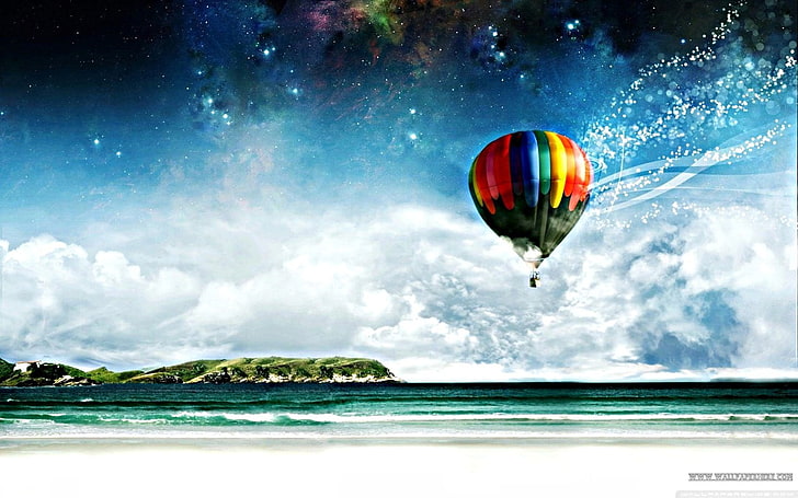 multicolored air balloon, hot air balloons, artwork, digital art, HD wallpaper