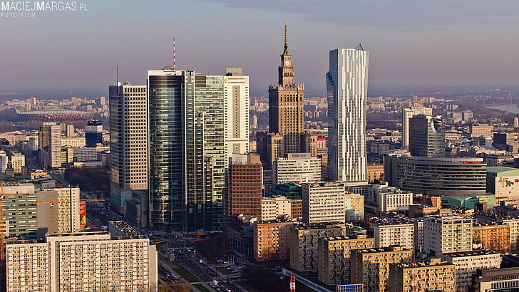 city landscape buildings, Poland, Warsaw, skyscraper, cityscape