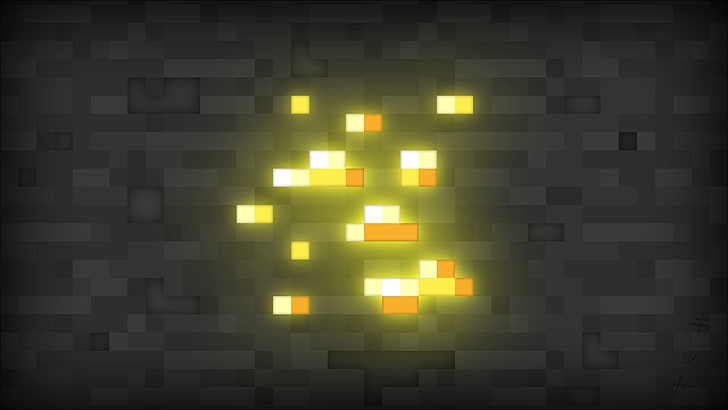 yellow and gray digital wallpaper, Minecraft, video games, gold