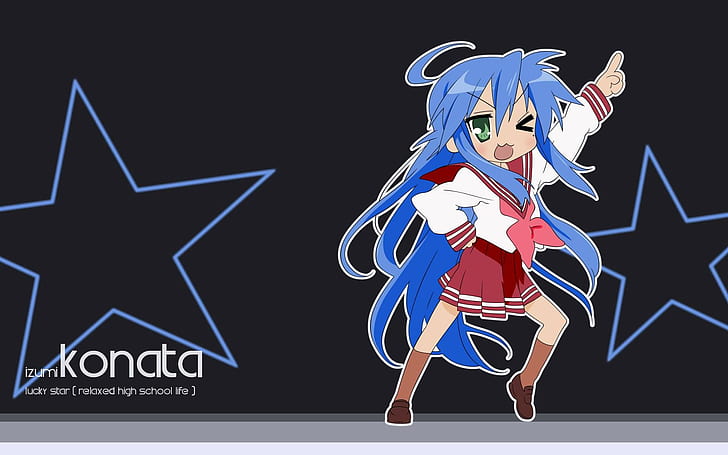 anime girls, Lucky Star, Izumi Konata, blue hair