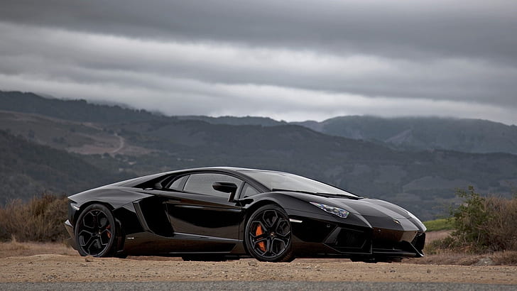 Lamborghini, Cool, Car, Famous Brand, Outdoors, Mountain, Clouds, black lamborghini sport car