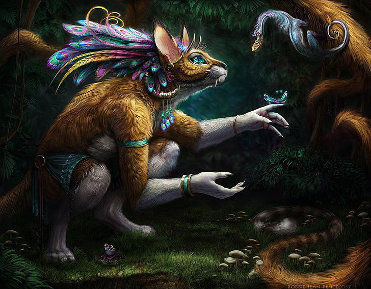 1440x1122 px Anthro Furry Tribal Nature Water HD Art, animal themes