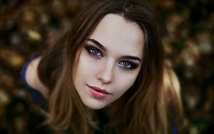 women, brunette, green eyes, face, closeup, portrait, headshot, HD wallpaper