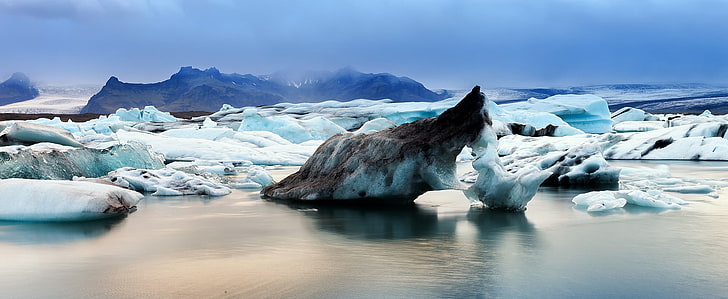 ice covered stone, nature, sea, iceberg, water, mountains, landscape