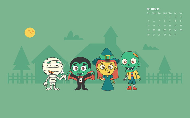 HD wallpaper: The Month Of Monsters, zombie, witch, vampire, mummy calendar  illustration | Wallpaper Flare