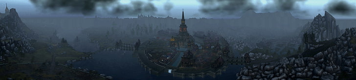 black castle, Gilneas, World of Warcraft, panoramas, panoramic