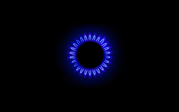 neon blue LED, fire, minimalism, black background, stove, communication