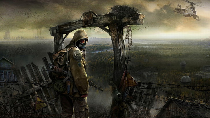 S.T.A.L.K.E.R., apocalyptic, video games, gas mask, people, HD wallpaper