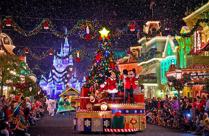 Let it Snow, Disney Mickey and Minnie Mouse costumes, Holidays, HD wallpaper