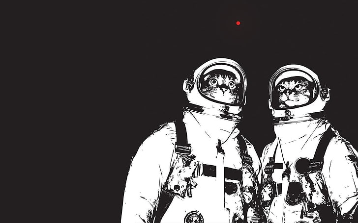 two astronaut cats illustration, kittens, minimalism, space suit, HD wallpaper